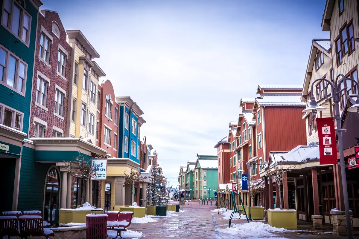 Historic Main Street in Park City after a snowfall