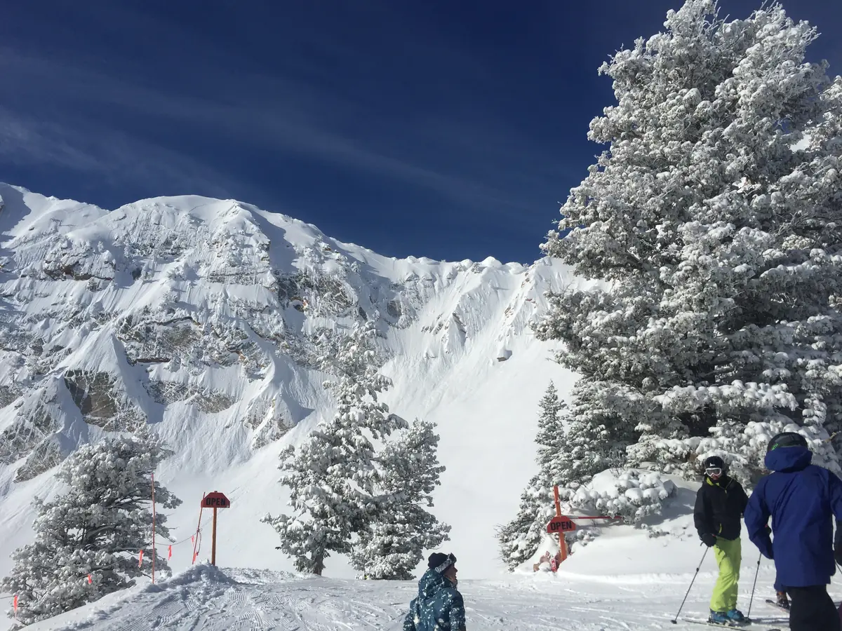 Sunny ski slopes at Snowbasin Resort