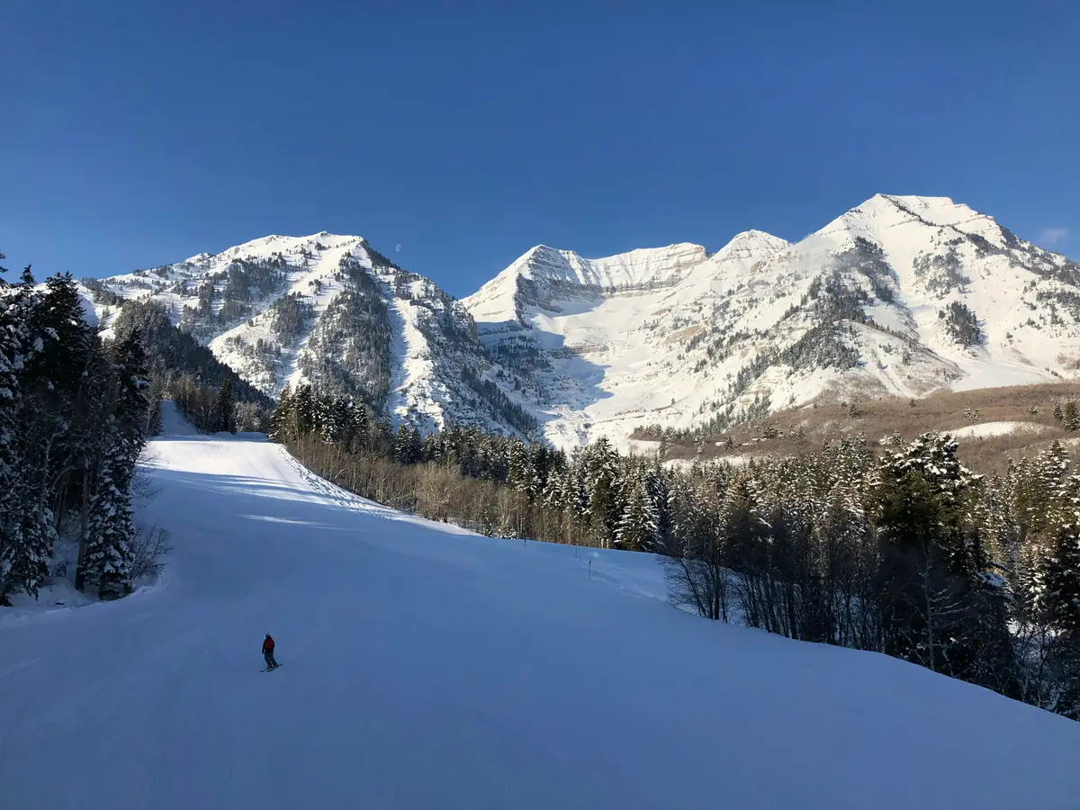 Ski run at Sundance Mountain Resort with Mount Timpanogos behind