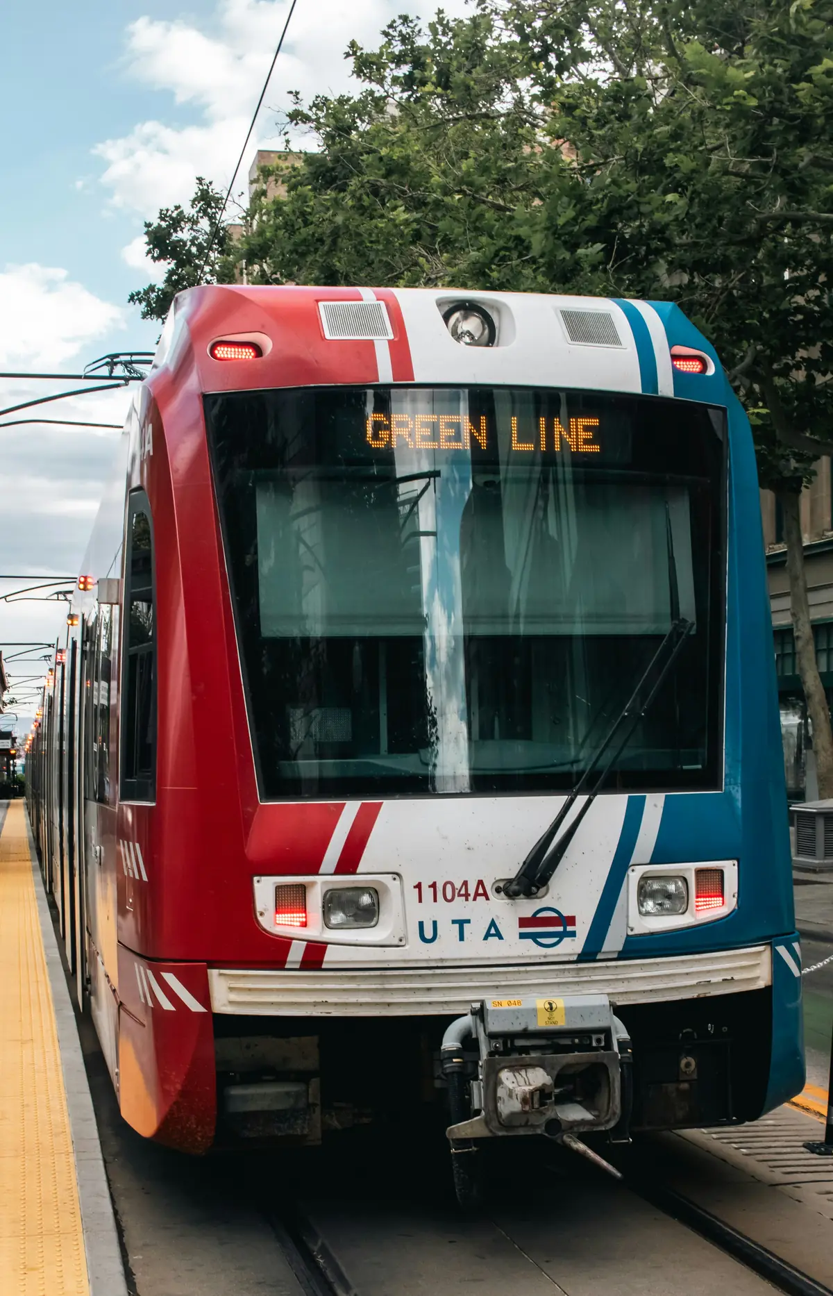 UTA TRAX Green Line train at a station in Salt Lake City